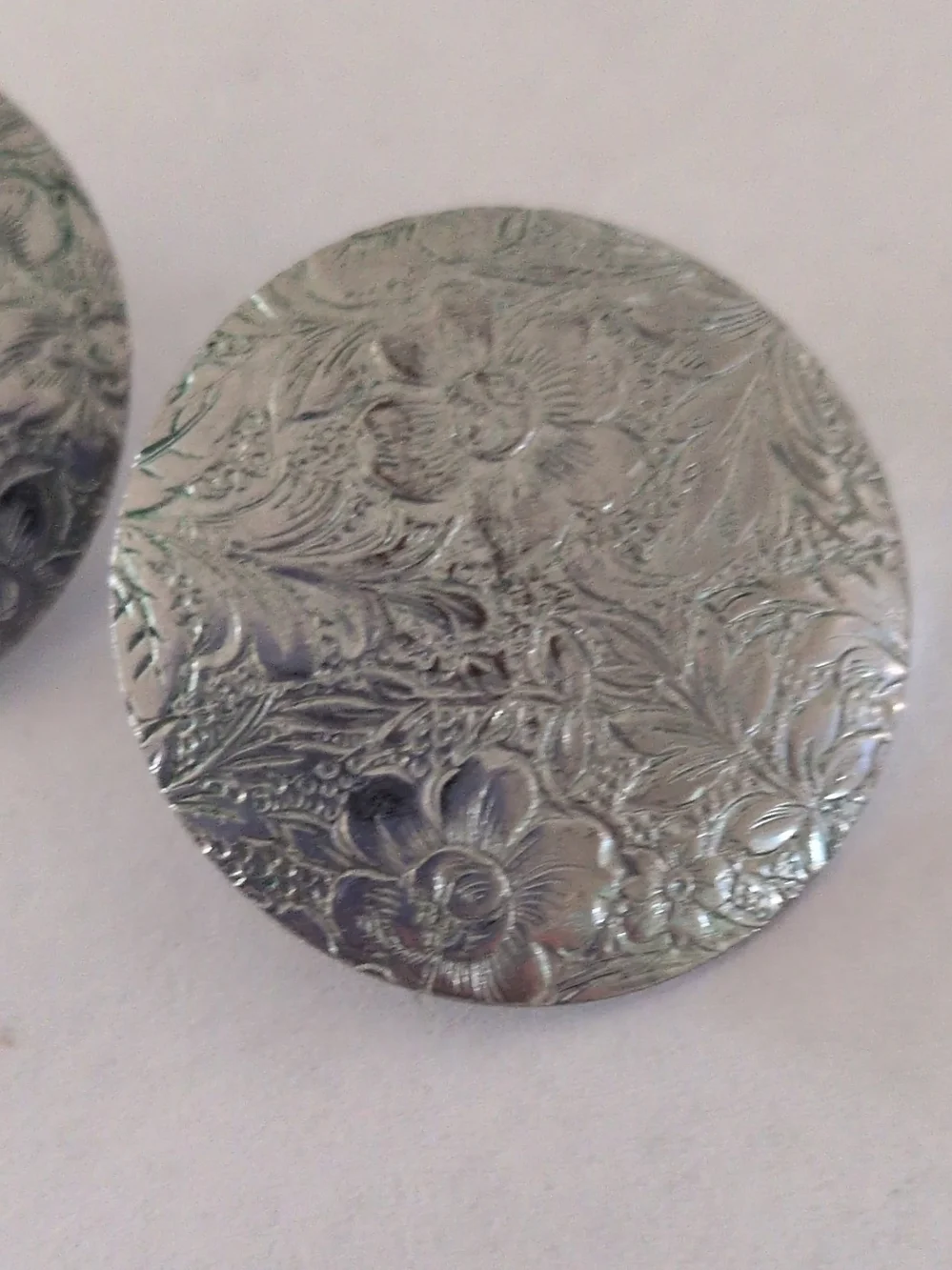 Silver Floral Engraved Round Earrings - Women Accessories
